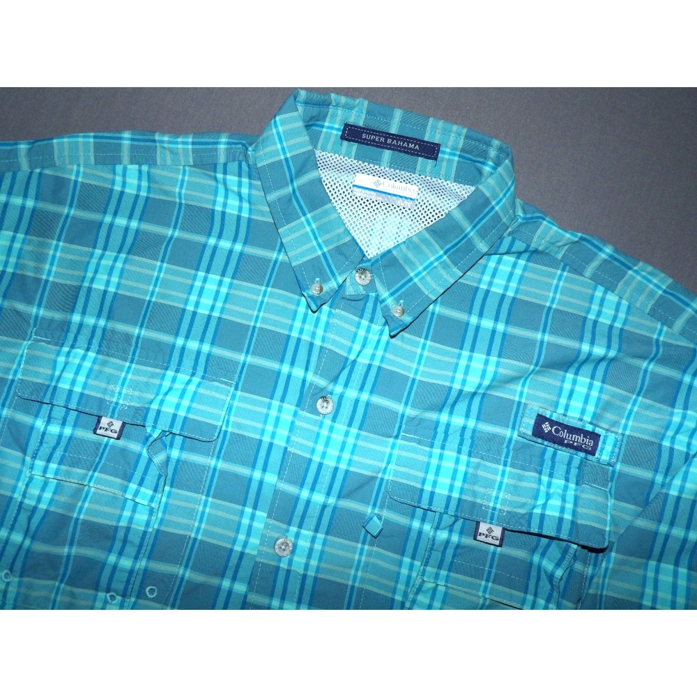 Columbia PFG Super Bahama Vented Short Sleeved Plaid Button Up Shirt Men's XL